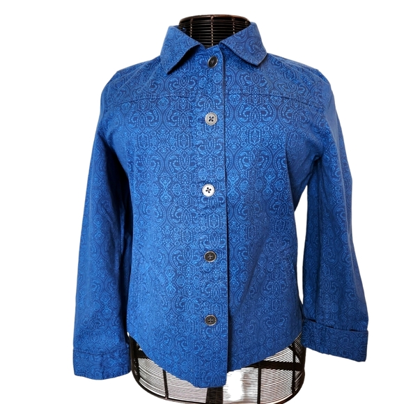 CHICO'S size1cotton/spandex blend jacket. Beautiful design in shades of … - Picture 1 of 4